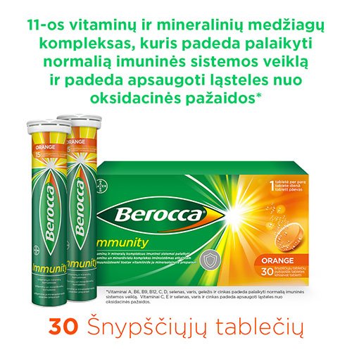 Berocca Immunity šnypščiosios tabletės, 30 tab. | Mano Vaistinė