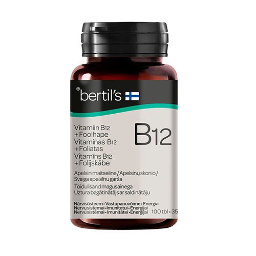 BERTIL´S VITAMINAS B12 + FOLIATAS, 100 čiulpiamųjų tablečių | Mano Vaistinė