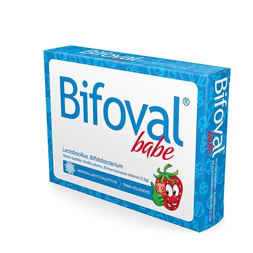 Probiotikas, prebiotikas Bifoval Babe kramtomosios tabletės, N25 | Mano Vaistinė