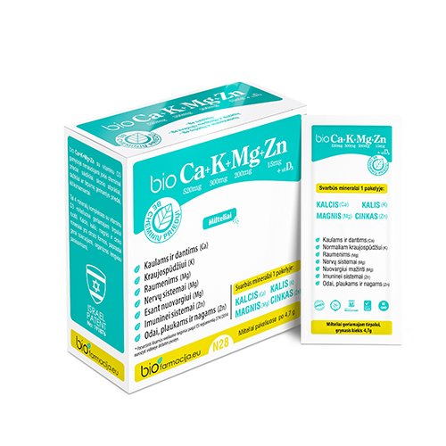 Vitaminų kompleksas Bio CA + K + Mg + Zn su vitaminu D3 milteliai geriamajam tirpalui ruošti, N28 | Mano Vaistinė