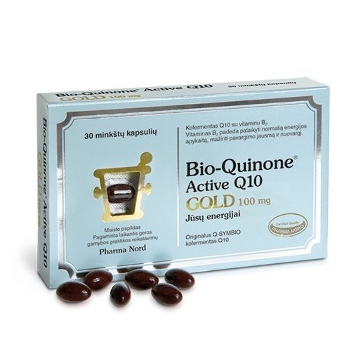 Maisto papildas mažinti nuovargio jausmą Bio-Quinone Active Q10 Gold 100mg  kapsulės N30 | Mano Vaistinė