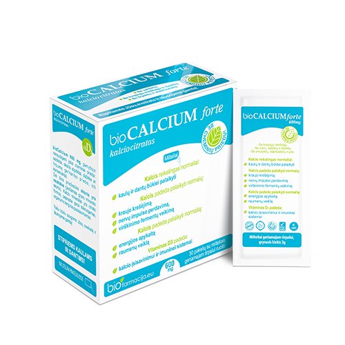 Kalcio preparatas BioCalcium forte 600 mg milteliai, N30 | Mano Vaistinė