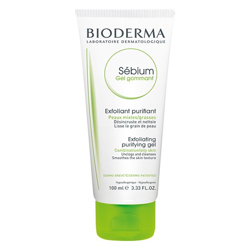 Švelnus gelinis šveitiklis švaresnei ir lygesnei odai Veido odos šveitiklis riebiai, mišriai, į spuogus linkusiai odai BIODERMA SEBIUM GEL GOMMANT, 100 ml | Mano Vaistinė