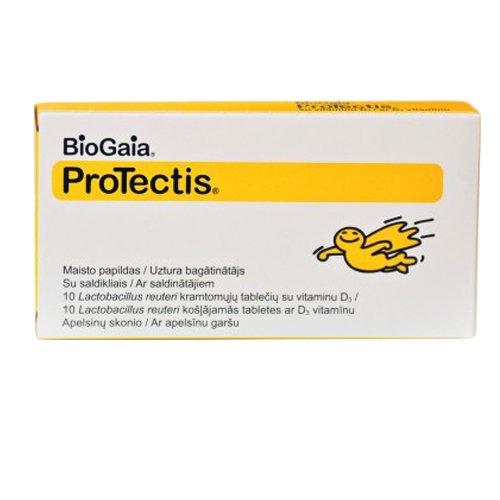Probiotikas, prebiotikas BioGaia Protectis kramtomosios tabletės su vitaminu D3, N10 | Mano Vaistinė
