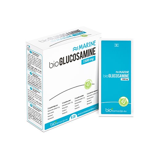 Maisto papildas lankstumui ir kaulų stiprumui BioGlucosamine Marine 1500mg milt. N20 | Mano Vaistinė