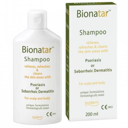 Padeda palengvinti psoriazės ir seborėjinio dermatito požymius Šampūnas riebiems plaukams BIONATAR, 200ml | Mano Vaistinė