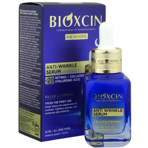 Naktinis veido serumas su hialurono rūgštimi BIOXCIN AGE REVERSE ANTI WRINKLE SERUM, 30ml | Mano Vaistinė