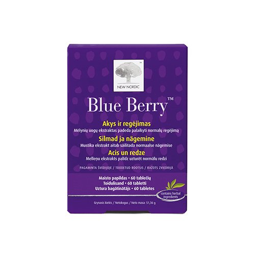Maisto papildas akims ir regėjimui New Nordic Blue Berry tabletės, N60 | Mano Vaistinė