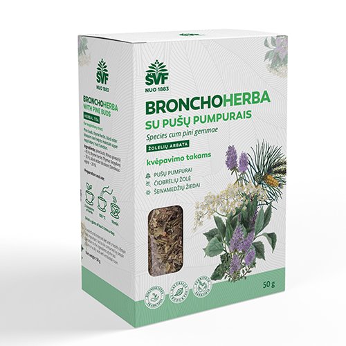 Arbatos ir vaistažolės Bronchoherba forte žolelių arbata su pušų pumpurais, 50 g | Mano Vaistinė