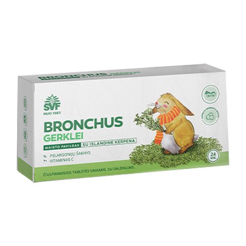 Maisto papildas, čiulpiamosios tabletės su vitaminu C Bronchos vaikams su islandine kerpena, 24 vnt | Mano Vaistinė