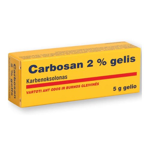 Vaistas burnos ertmės ligoms Carbosan 2 % gelis, 5 g | Mano Vaistinė