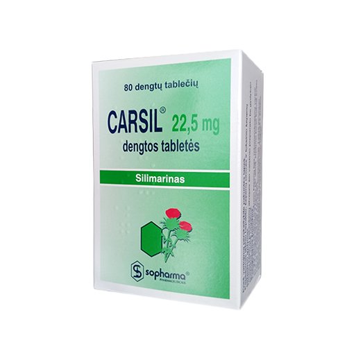 Augalinis vaistas kepenims Carsil 22.5 mg silimarino tabletės, N80 | Mano Vaistinė