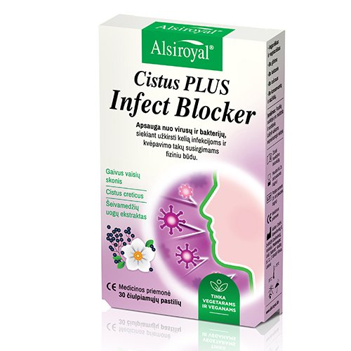 Apsauga nuo virusų ir bakterijų Fizinis infekcijų blokatorius ALSIROYAL CISTUS PLUS, 30 pastilių | Mano Vaistinė