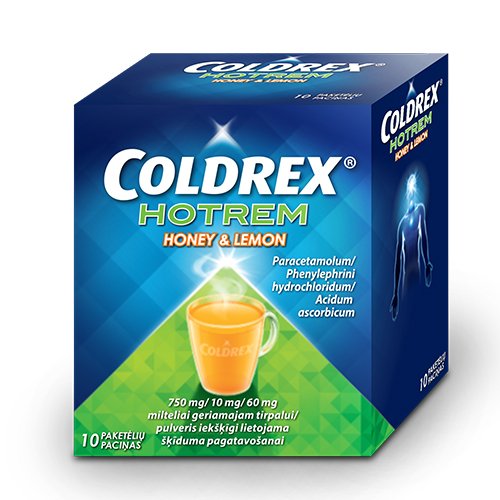 Milteliai nuo peršalimo Coldrex HotRem Honey & Lemon milteliai geriamajam tirpalui, N10 | Mano Vaistinė