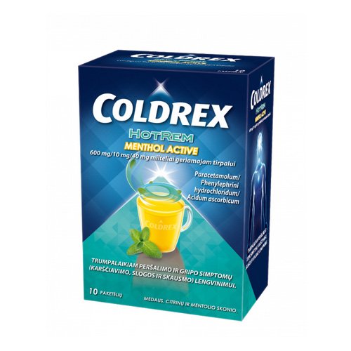 Coldrex HotRem Menthol Active milteliai geriamajam tirpalui N10 | Mano Vaistinė