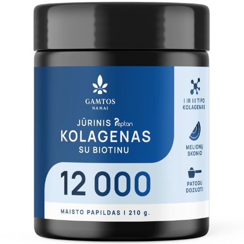 Grožiui bei  sąnarių funkcionalumui palaikyti Melionų skonio jūrinis kolagenas 12 000 GAMTOS NAMAI, 210 g | Mano Vaistinė