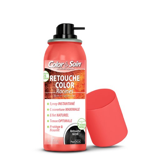 Greitai paslepia žilas ir ataugusias plaukų šaknis Purškiami dažai plaukų šaknims COLOR & SOIN RETOUCHE, juodi (1N-2A), 75 ml | Mano Vaistinė