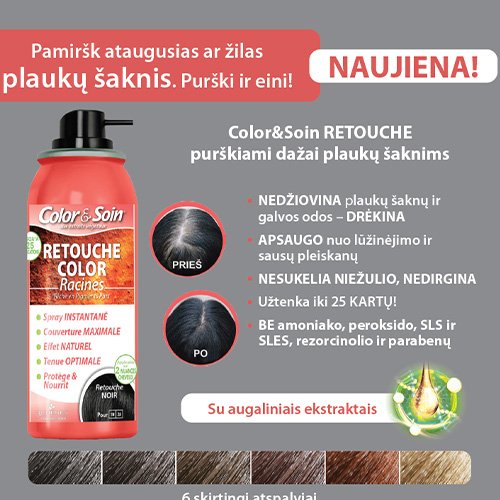 Greitai paslepia žilas ir ataugusias plaukų šaknis Purškiami dažai plaukų šaknims COLOR & SOIN RETOUCHE, Nr.3N-4A-4N-4B, 75ml | Mano Vaistinė