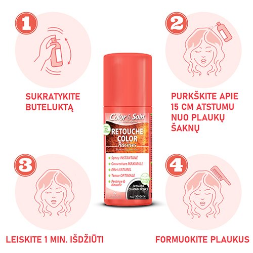 Greitai paslepia žilas ir ataugusias plaukų šaknis Purškiami dažai plaukų šaknims COLOR & SOIN RETOUCHE, Nr.8C-7C-7GC-11R-9R-10R, 75ml | Mano Vaistinė