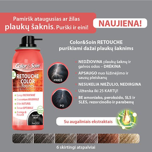 Color & Soin Retouche purškiami dažai plaukų šaknims Nr.8C-7C-7GC-11R-9R-10R, 75ml | Mano Vaistinė