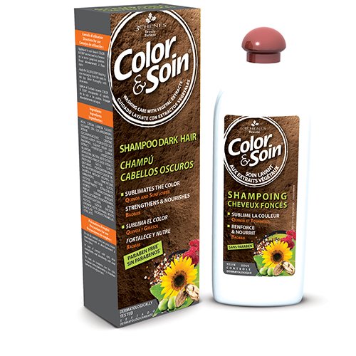 Plaukų priežiūros priemonė, šampūnas Color & Soin šampūnas tamsiems plaukams, 250 ml | Mano Vaistinė