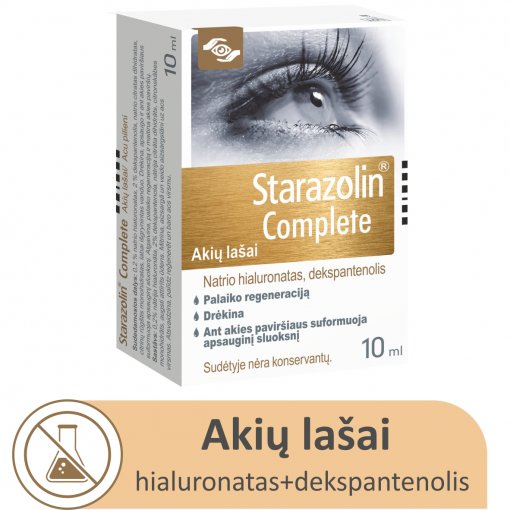 Pasižymi apsauginėmis ir regeneracinėmis savybėmis Drėkinamieji akių lašai STARAZOLIN COMPLETE, 10 ml | Mano Vaistinė