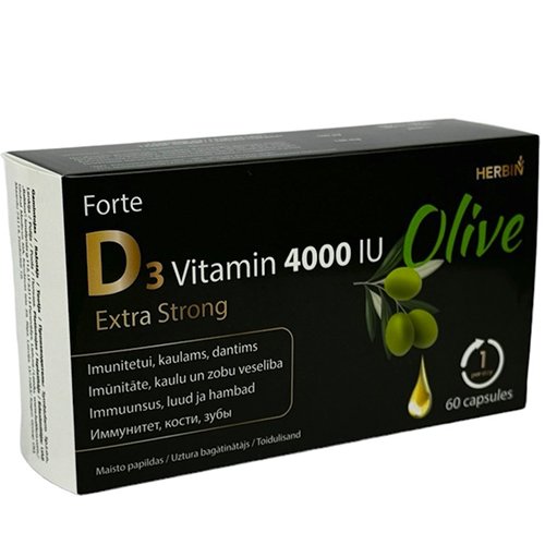 Vitaminas D3 4000TV OLIVE FORTE EXTRA STRONG, 60 kaps. | Mano Vaistinė