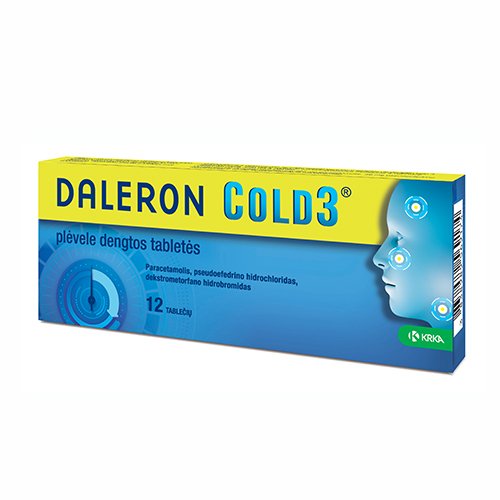 Vaistas nuo gripo, peršalimo ir karščiavimo Daleron Cold 3 tabletės, N12 | Mano Vaistinė