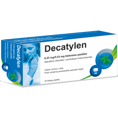 Nuo gerklės skausmo DECATYLEN 0,25mg/0,03mg, 40 pastilių | Mano Vaistinė