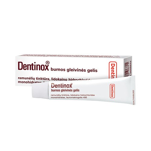 Vaistas burnos ertmės ligoms Dentinox burnos gleivinės gelis, 10 g | Mano Vaistinė