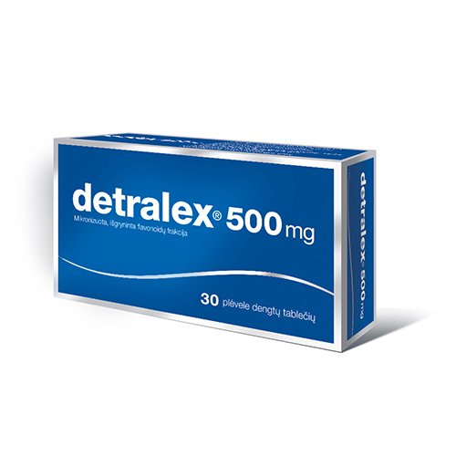 Vaistas venų, kraujagyslių apsaugai  Detralex 500 mg plėvele dengtos tabletės, N30 | Mano Vaistinė