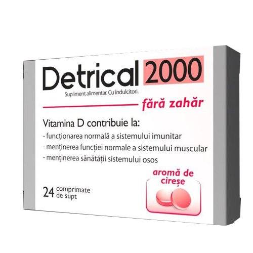 Detrical D3 2000IU vyšnių skonio pastilės N24 | Mano Vaistinė