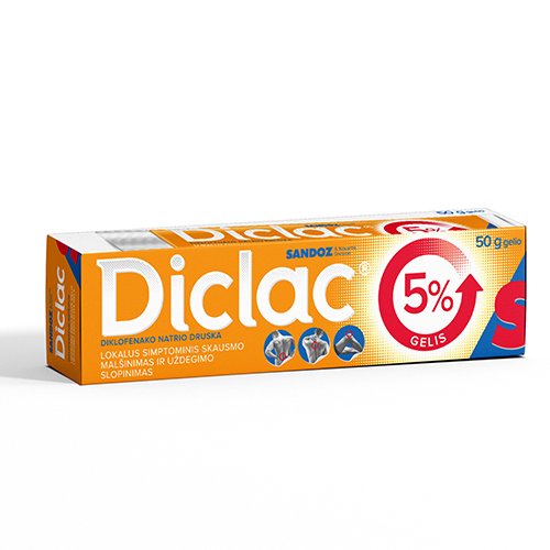 Gelis nuo skausmo ir uždegimo Diclac 5 % gelis, 100 g | Mano Vaistinė