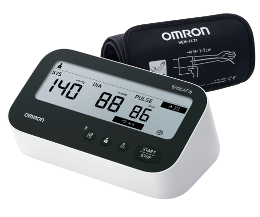 Matuoklis aptinka galimą prieširdžių virpėjimą  Automatinis kraujospūdžio matuoklis (išmanioji rankovė 22-42 cm) OMRON M4 CONNECT AFIB | Mano Vaistinė