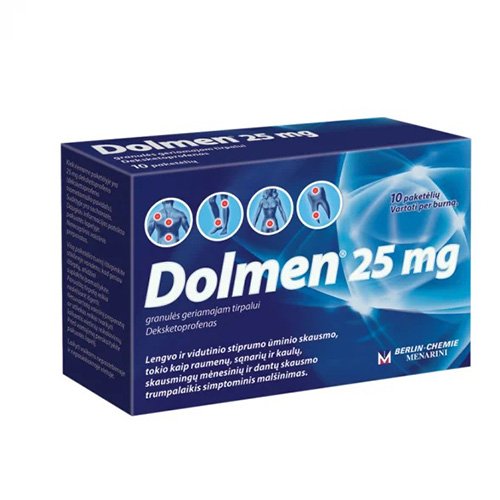 Skausmą mažinantis vaistas Dolmen 25 mg granulės geriamajam tirpalui, N10 | Mano Vaistinė