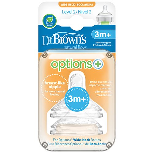 Dr.Browns II lygio Options+ žindukai 3-6 mėn., silikoniniai (plačiu kakleliu), 2 vnt. | Mano Vaistinė