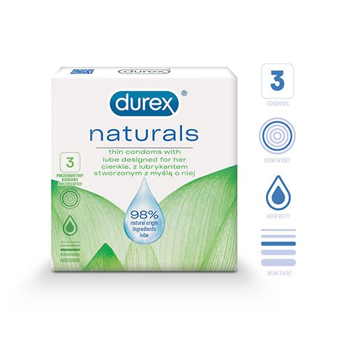 Durex Naturals prezervatyvai N3 Durex Naturals prezervatyvai N3