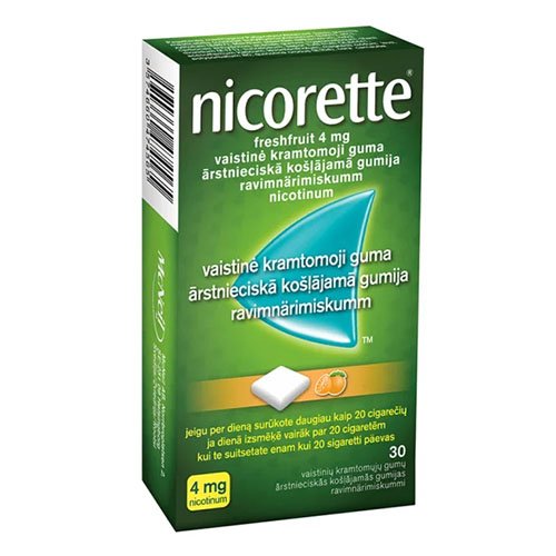 Nicorette freshfruit vaistinė kramtomoji guma 4mg N30 | Mano Vaistinė