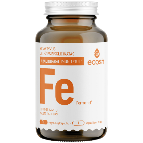 27 mg elementinės geležies vienoje kapsulėje Bioaktyvus geležies bisglicinatas su vitaminu C ECOSH FERROCHEL, 90 kaps. | Mano Vaistinė 27 mg elementinės geležies vienoje kapsulėje Bioaktyvus geležies bisglicinatas su vitaminu C ECOSH FERROCHEL, 90 kaps. | Mano Vaistinė