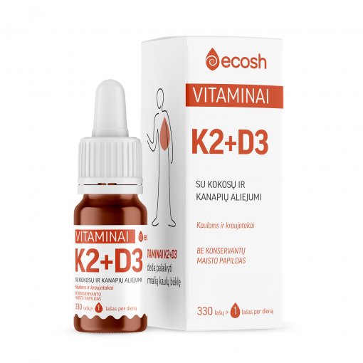 Vitaminai K2 (45 mcg) + D3 (2000 IU, 50 mcg) ECOSH, 10 ml | Mano Vaistinė