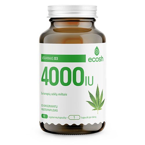 ECOSH vitaminas D3 4000IU, su kanapių sėklų miltais, 90 kapsulių | Mano Vaistinė