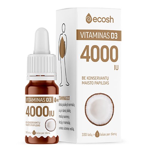 ECOSH vitaminas D3 su kokosų aliejumi 4000TV 10ml | Mano Vaistinė