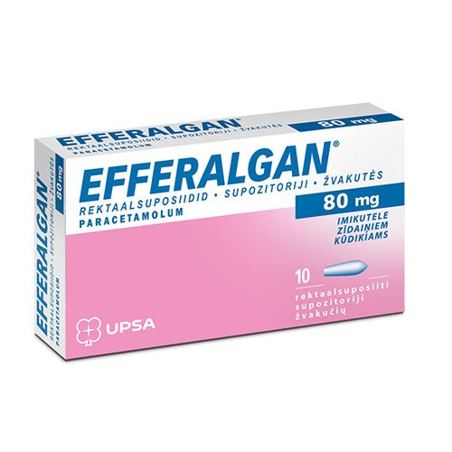 Skausmą, karščiavimą mažinantis vaistas Efferalgan 80 mg žvakutės, N10 | Mano Vaistinė