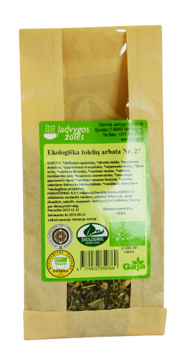 Arbatos ir vaistažolės skrandžiui Ekologiška žolelių arbata Nr. 27 (skrandžiui), 40 g | Mano Vaistinė