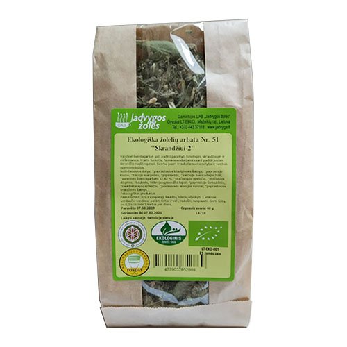 Arbatos ir vaistažolės virškinimui Ekologiška žolelių arbata Nr. 51 (skrandžiui), 40 g | Mano Vaistinė