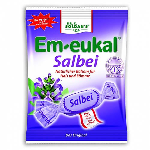 Šalavijų skonio pastilės su vitaminu C ir saldikliais EM-EUKAL, 75 g | Mano Vaistinė