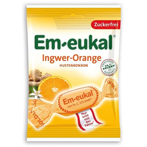 Imbierų ir apelsinų skonio pastilės su vitaminu C ir saldikliu EM-EUKAL, 75 g | Mano Vaistinė