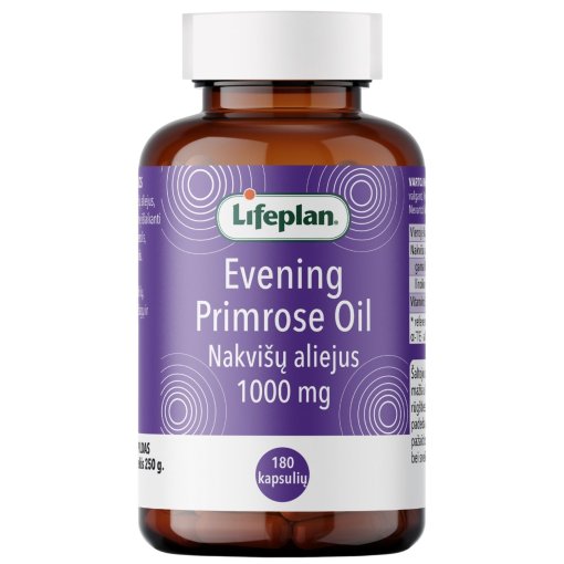 Gausiai papildyta vitaminu E Nakvišų aliejaus LIFEPLAN EVENING PRIMROSE OIL, 180 kaps.  | Mano Vaistinė