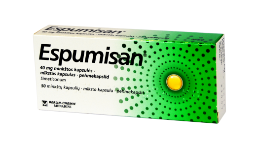 Vaistas spazmams, dujoms sumažinti Espumisan 40 mg kapsulės, N50 | Mano Vaistinė