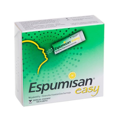 Maisto papildas virškinimui Espumisan Easy 125 mg burnoje tirpstančios granulės, N14 | Mano Vaistinė